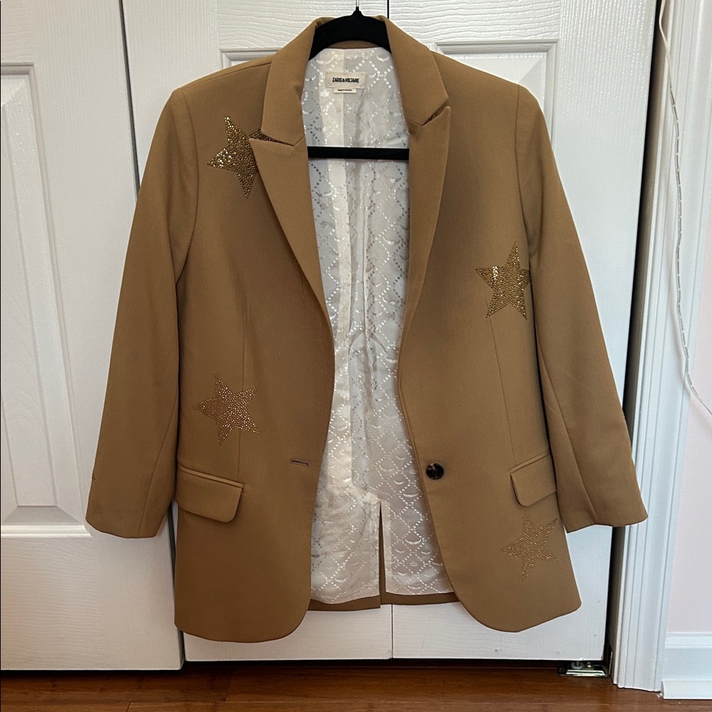 Zadig & Voltaire Tan Blazer with Gold Star Accents